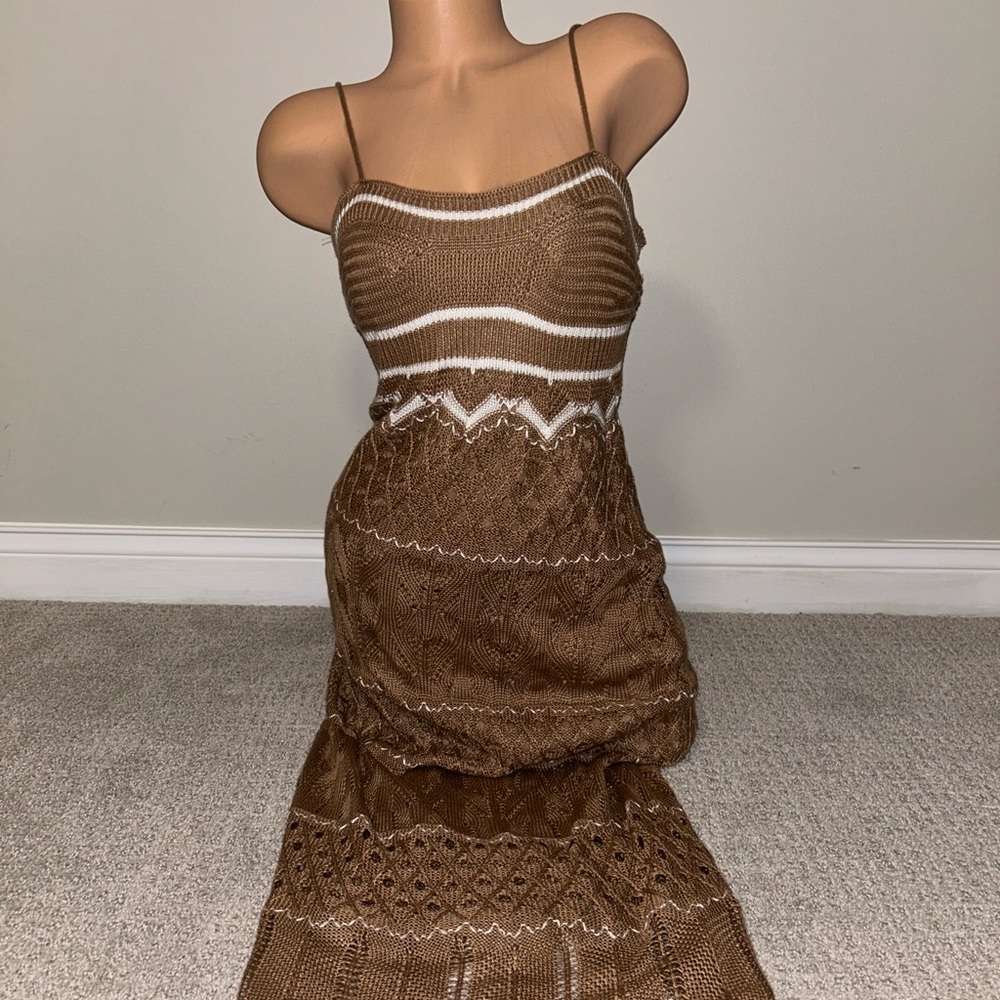 Fashion Nova Brown and White Knit Dress